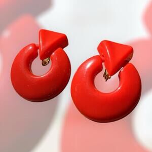 Vintage 80s Red Geometric Clip-On Earrings Bold Triangle Circle Statement